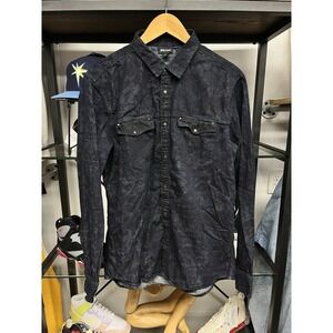 Vintage Just Cavalli Blue Black Washed Denim Pearl Snap Western Shirt Size 54
